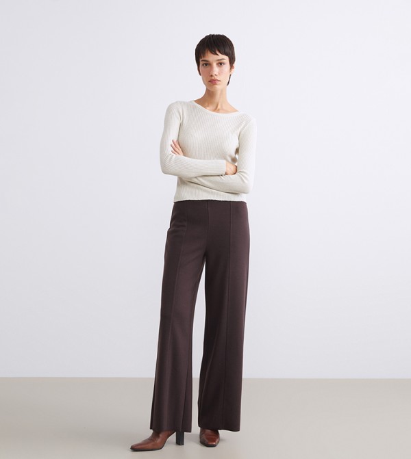 Solid Elastic Waist Jersey Wide Leg Trousers