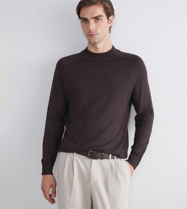 VISION Solid Mock Neck Knitted Sweater