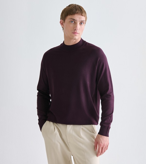 VISION Solid Mock Neck Knitted Sweater