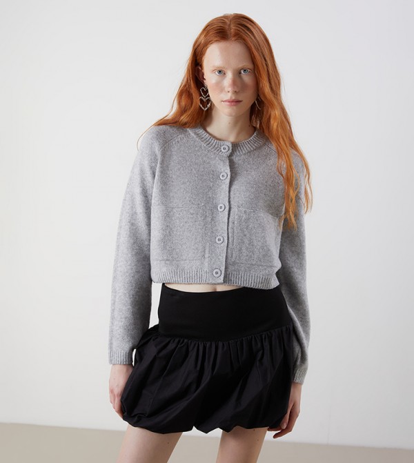 كارديغان قصير منسوج ومخطط