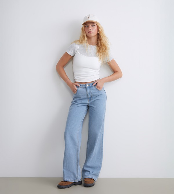 Washed High-Rise Wide Leg Jeans