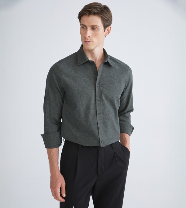Textured Long Sleeves Lumberjack Shirt