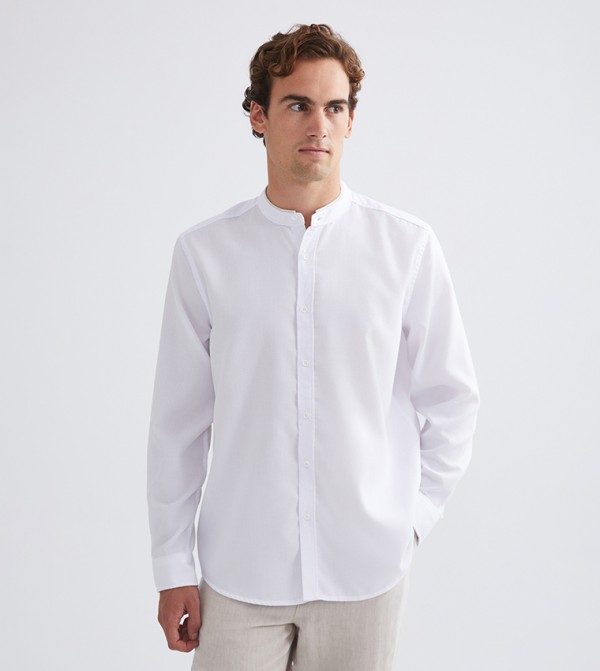 Solid Grandad Collar Long Sleeves Shirt