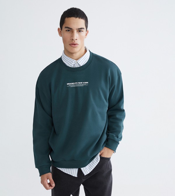 Printed Crew Neck Thick Sweatshirt