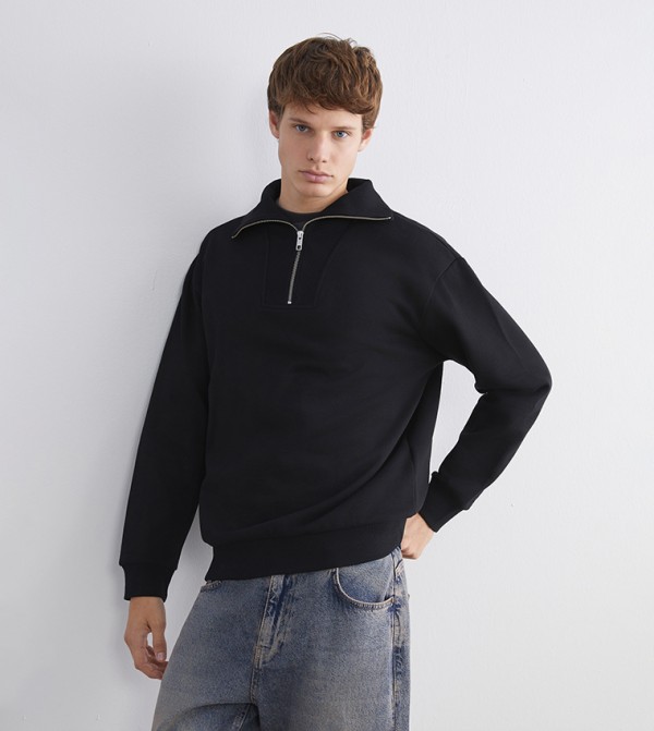 Half-Zipper High Neck Thick Sweatshirt