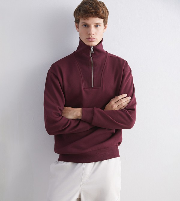 Half-Zipper High Neck Thick Sweatshirt