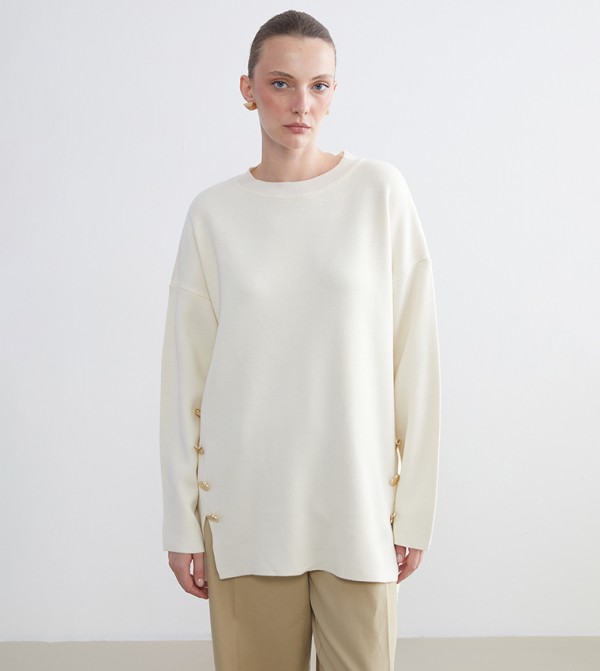 Solid Crew Neck Knit Oversized Sweater