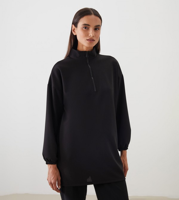 سويتشيرت تونيك اوفرسايز بياقة واقفة 