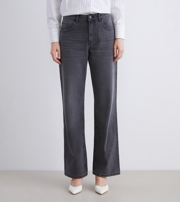 Washed High Waist Straight Fit Jeans
