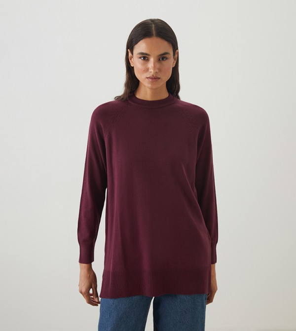 Solid Crew Neck Knit Sweater