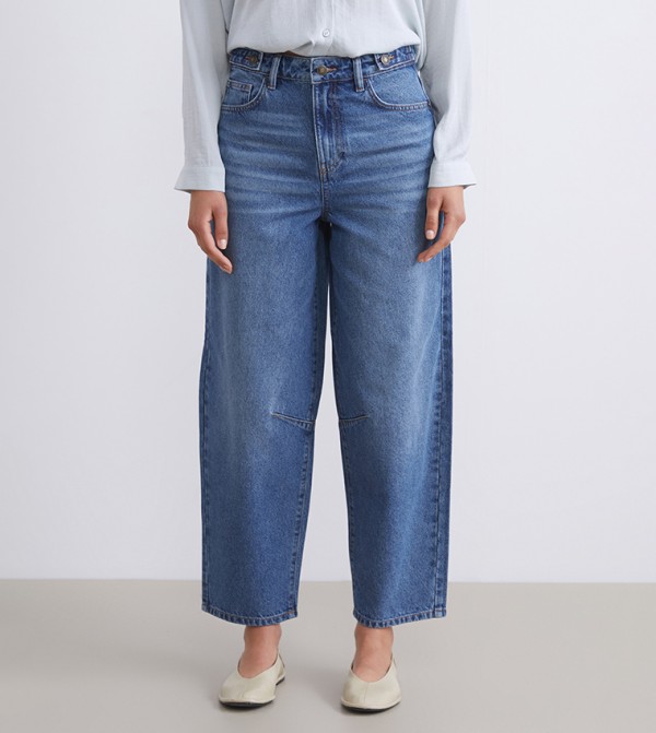 Washed High Waist Barrel Fit Jeans