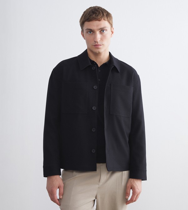 Solid Long Sleeves Woven Shacket