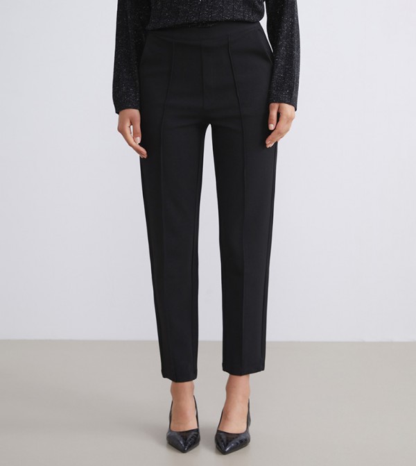 Solid High Waist Slim Fit Trousers