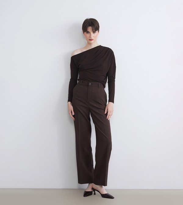 Solid High Rise Wide Leg Trousers