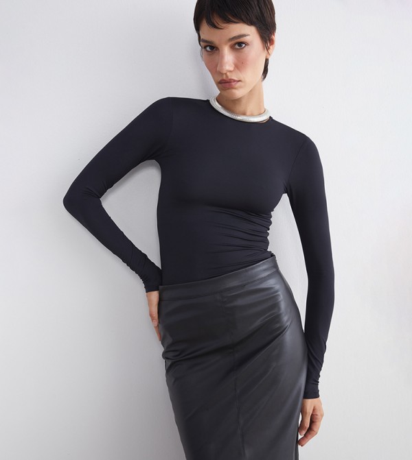 Solid Crew Neck Long Sleeves Bodysuit