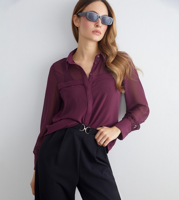 Solid Long Sleeves Woven Shirt