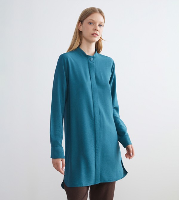 Grandad Collar Long Sleeves Tunic Shirt