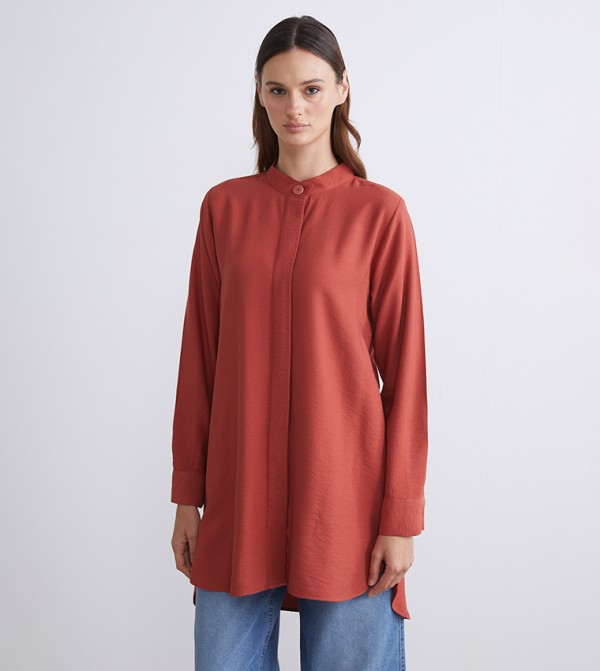 Grandad Collar Long Sleeves Tunic Shirt
