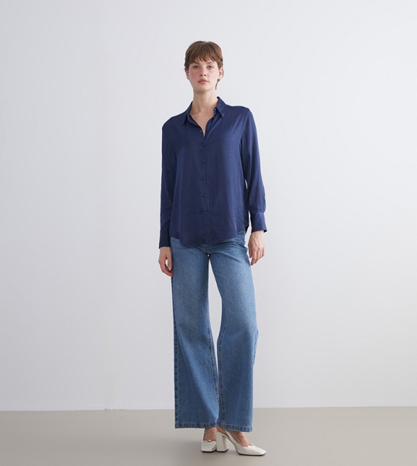 Solid Long Sleeves Satin Shirt