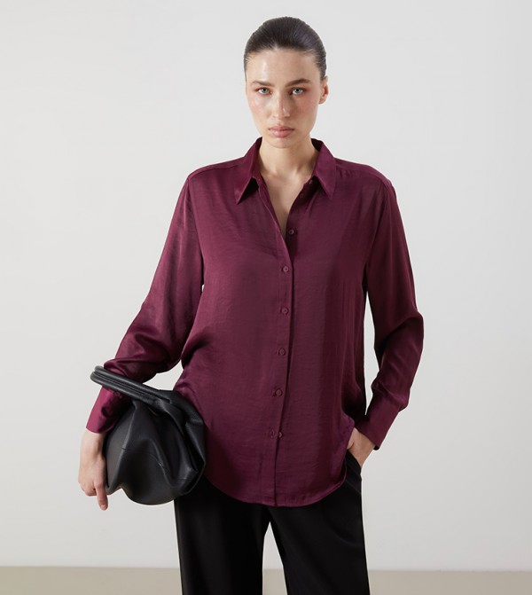 Solid Long Sleeves Satin Shirt