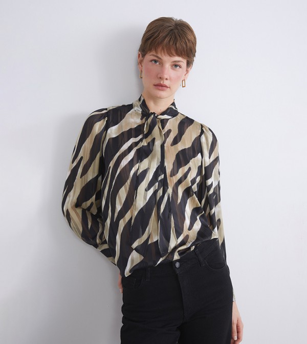 Animal Print Long Sleeves Woven Shirt