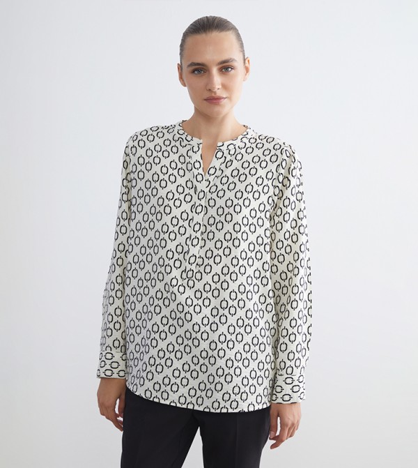 Patterned Crew Neck Top