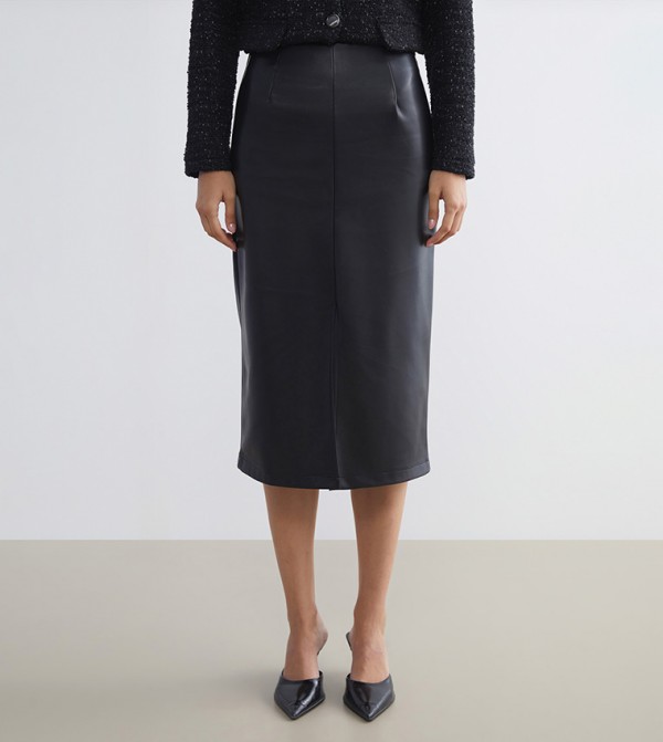 تنورة ميدي سادة بخصر عالي 