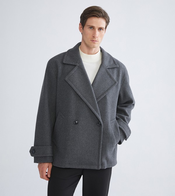 VISION Solid Double Breasted Overcoat