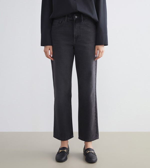 Washed High Waist Straight Fit Jeans