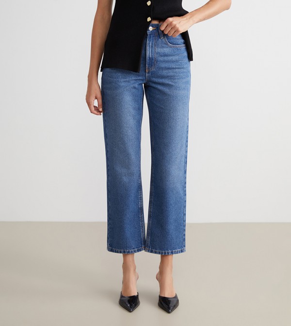 Washed High Waist Straight Fit Jeans