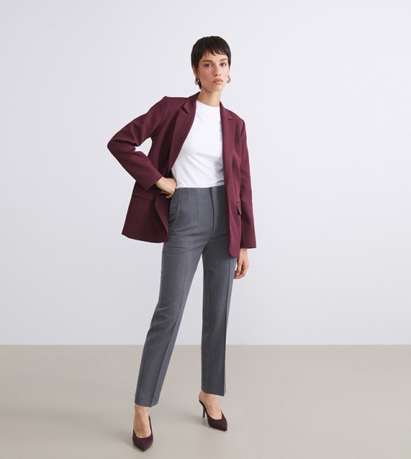 Solid High Rise Woven Trousers