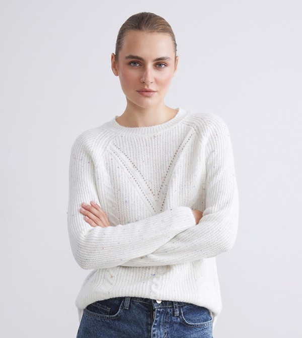 Patterned Knit Crew Neck Sweater