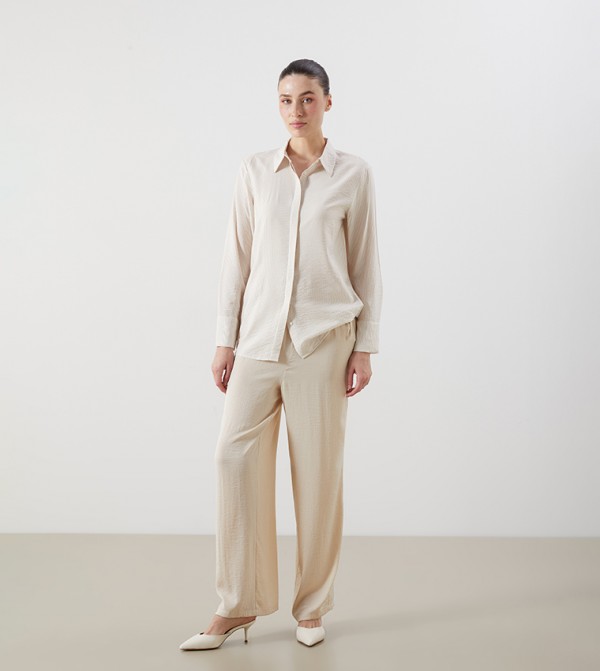 Textured Woven Wide Leg Trousers