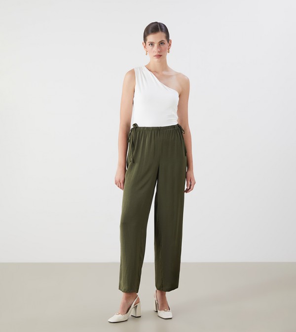 Textured Woven Wide Leg Trousers