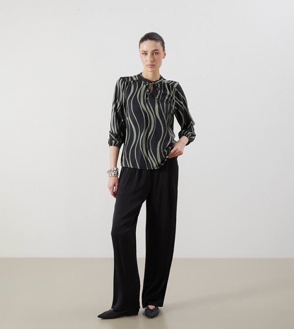 Textured Woven Wide Leg Trousers