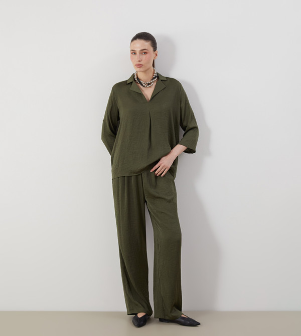 Textured Woven Wide Leg Trousers