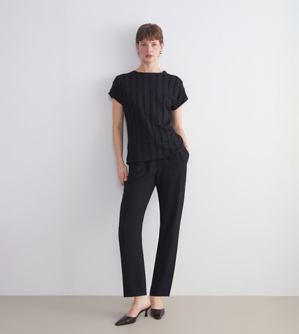 Solid Drawstring Waist Straight Fit Trousers