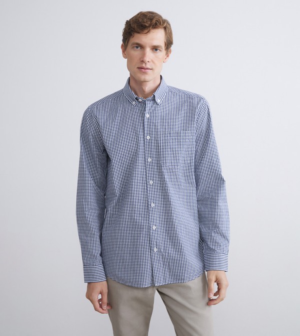 Plaid Long Sleeves Regular Fit Poplin Shirt