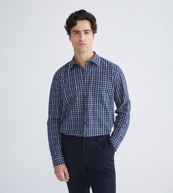 Plaid Long Sleeves Regular Fit Poplin Shirt