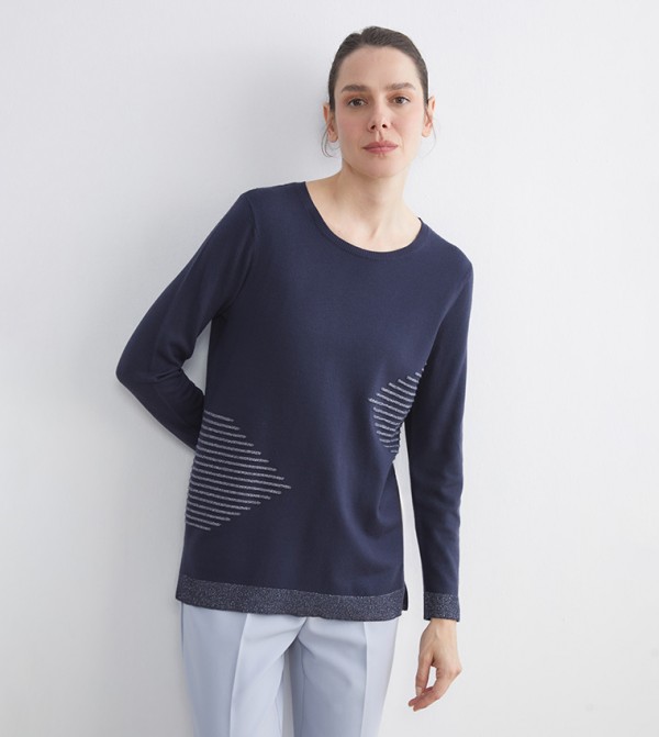 Patterned Knitted Crew Neck Sweater