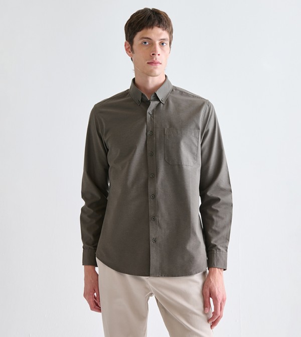 Solid Long Sleeves Dobby Fabric Shirt