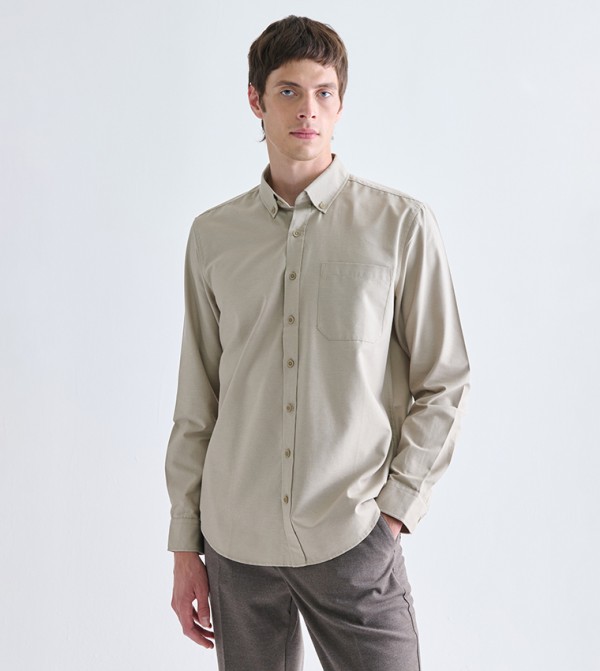 Solid Long Sleeves Dobby Shirt