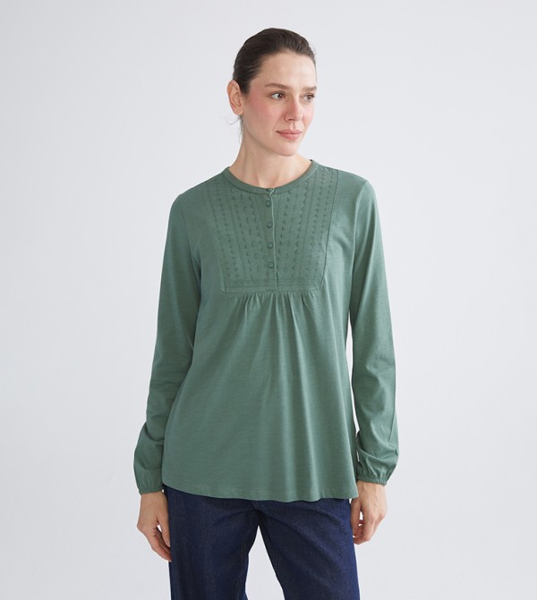 Embroidered Crew Neck Top