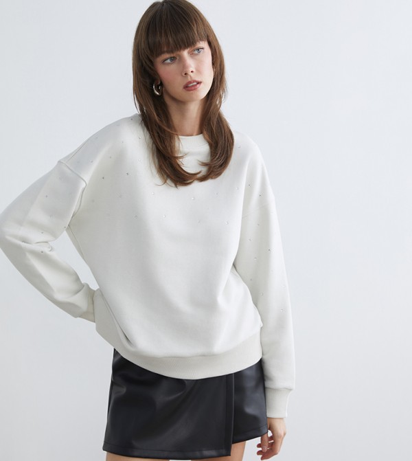 Rhinestone Embellished Oversized Sweatshirt