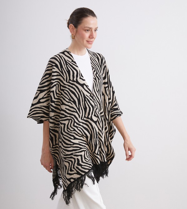 Patterned V-Neck Kimono