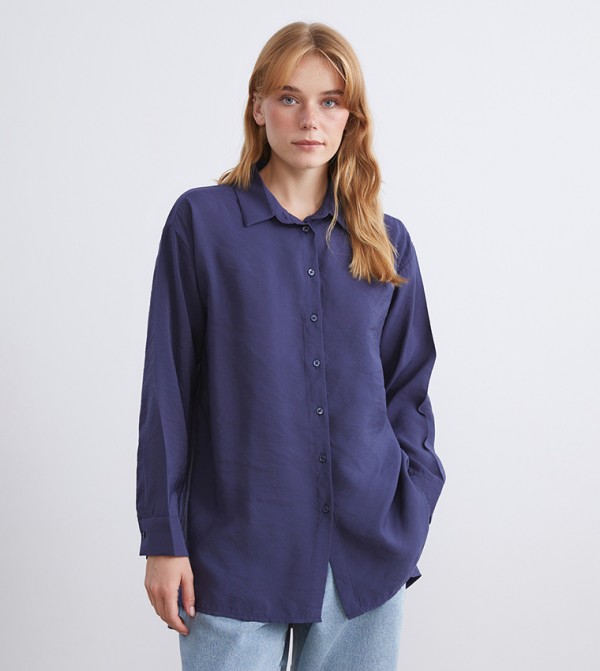 Textured Long Sleeves Tunic Shirt