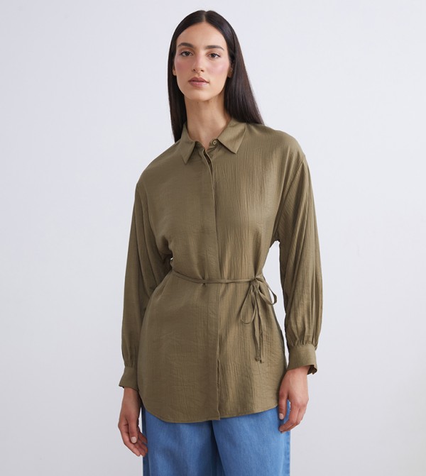 Textured Long Sleeves Tunic Shirt