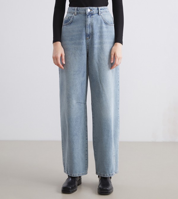 Washed High Waist Baggy Fit Jeans