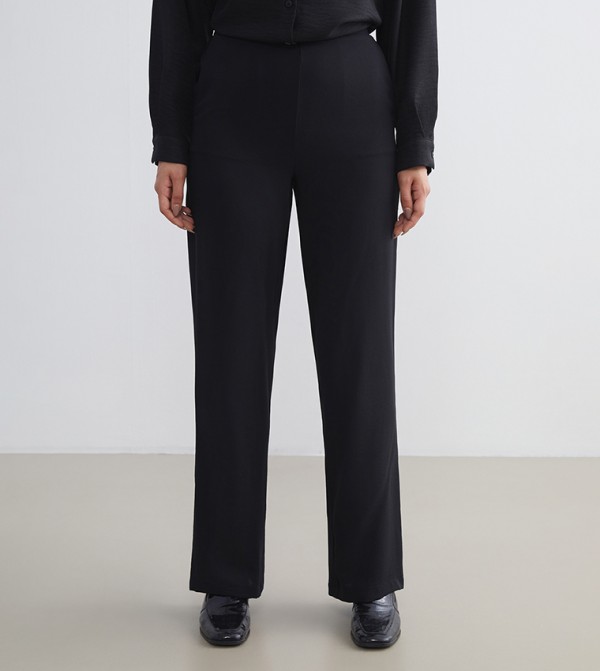 Solid Elastic Waist Trousers