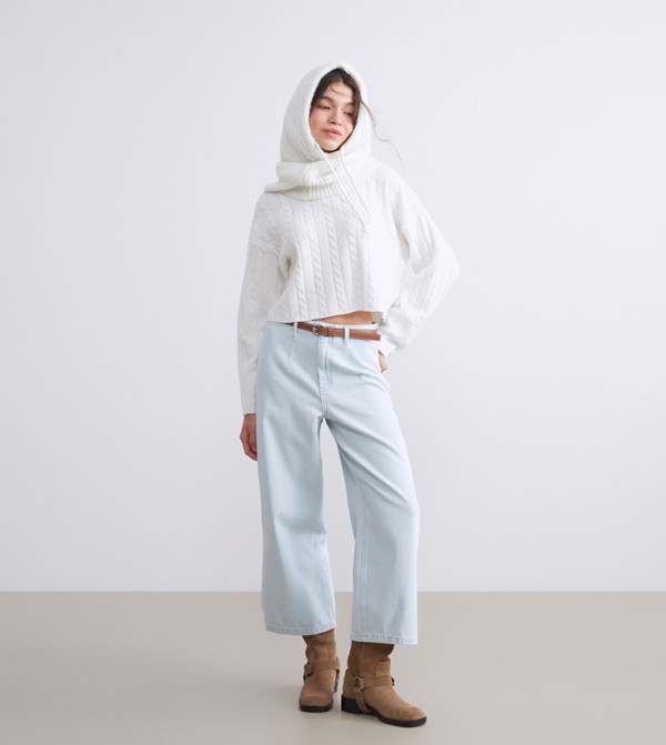 Washed High Rise Belted Wide Leg Jeans